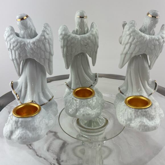 Christmas On Mainstreet Porcelain Angel Candleholders Set of 3 Musical Angels - Picture 8 of 14